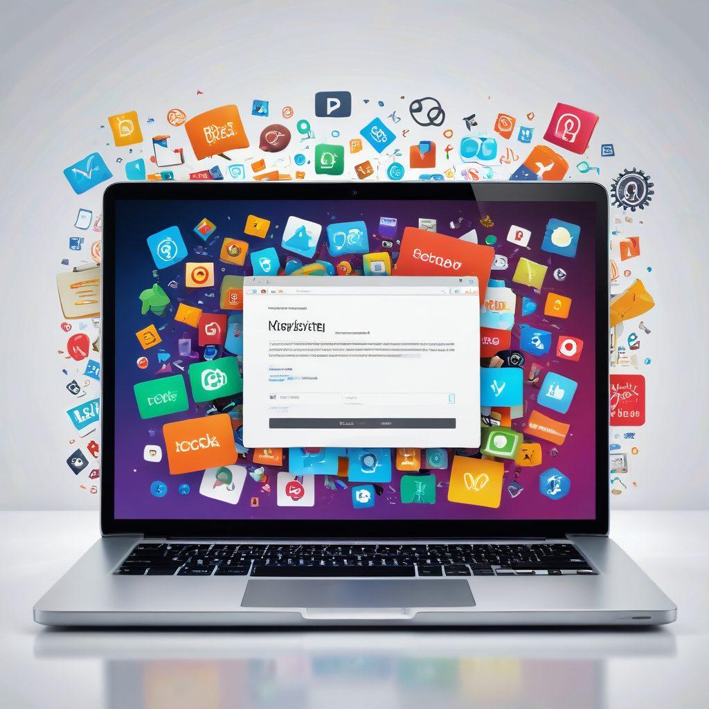 An open laptop displaying a colorful search engine interface, surrounded by floating icons representing various online resources like books, videos, and articles. In the background, a glowing key symbolizing 'unlocking power' emerges from a digital lock, illuminating the scene. The atmosphere feels modern and inviting, encouraging exploration and discovery. super-realistic. vibrant colors. white background.